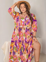 Plus Size Printed Tie Neck Maxi Dress
