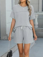 Round Neck Short Sleeve Top and Shorts Set