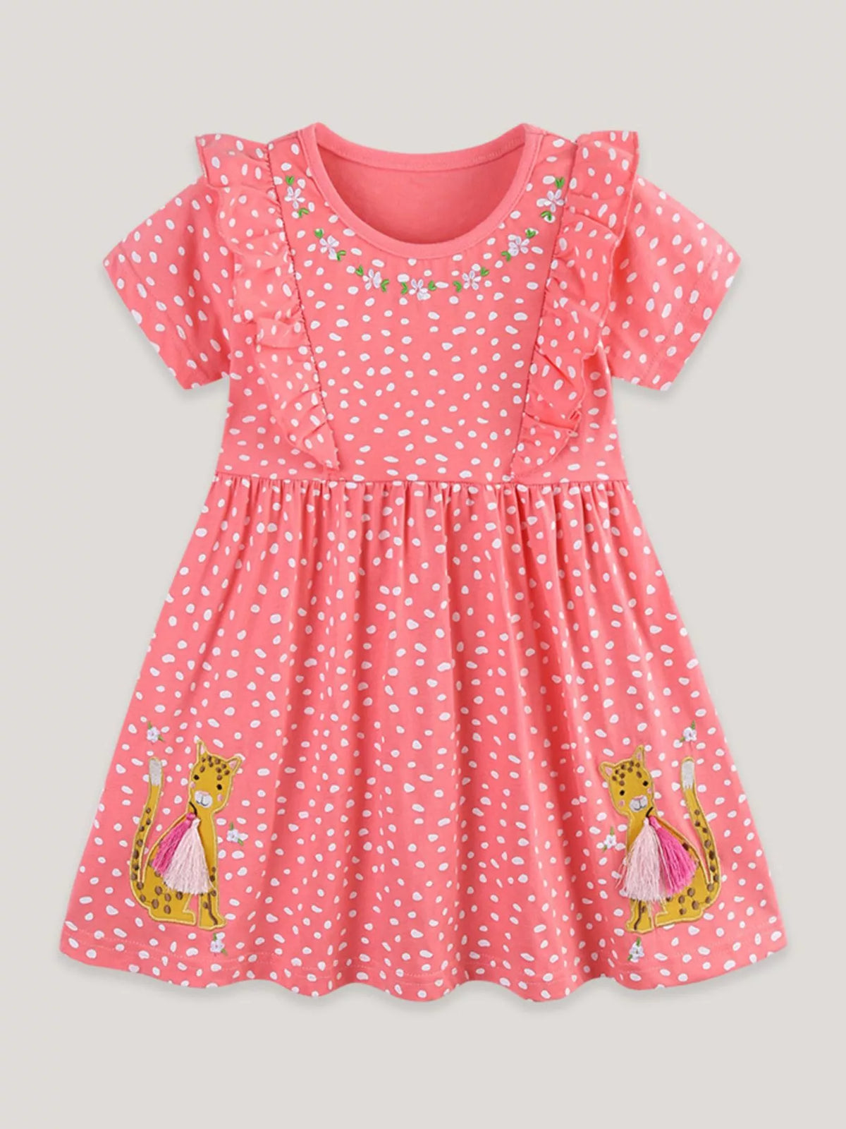 Children's Ruffled Sleeve Polka Dot Embroidered Dress
