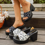Heart Print Block Heel Sandals