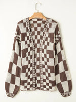 Checkerboard Pattern Sweater Cardigan