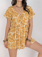 Printed V-Neck Short Sleeve Romper