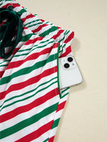 Stripe Contrast Velvet Ribbon Knot Christmas 2pcs Pajama Set