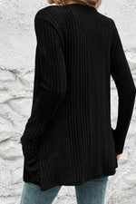 Ribbed Knit Open Front Cardigan with Pockets