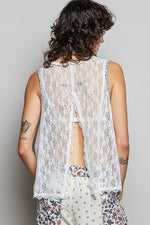 POL Printed Woven Lace Back Round Neck Sleeveless Top