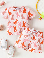 Children's Bunny Print Short Sleeve Top and Shorts Set