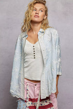 POL Embroidered Floral Collared Neck Shirt with Scalloped Edges