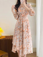 Floral Print Long Sleeve Midi Dress
