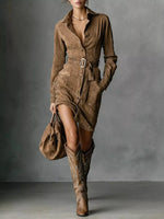 Button Front Long Sleeve Shirt Dress