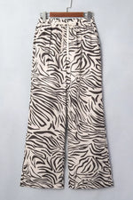 Multicolour Western Print Zebra Pattern Elastic Waist Pocket Pants
