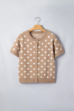 Polka Dot Short Sleeve Button Down Sweater Cardigan