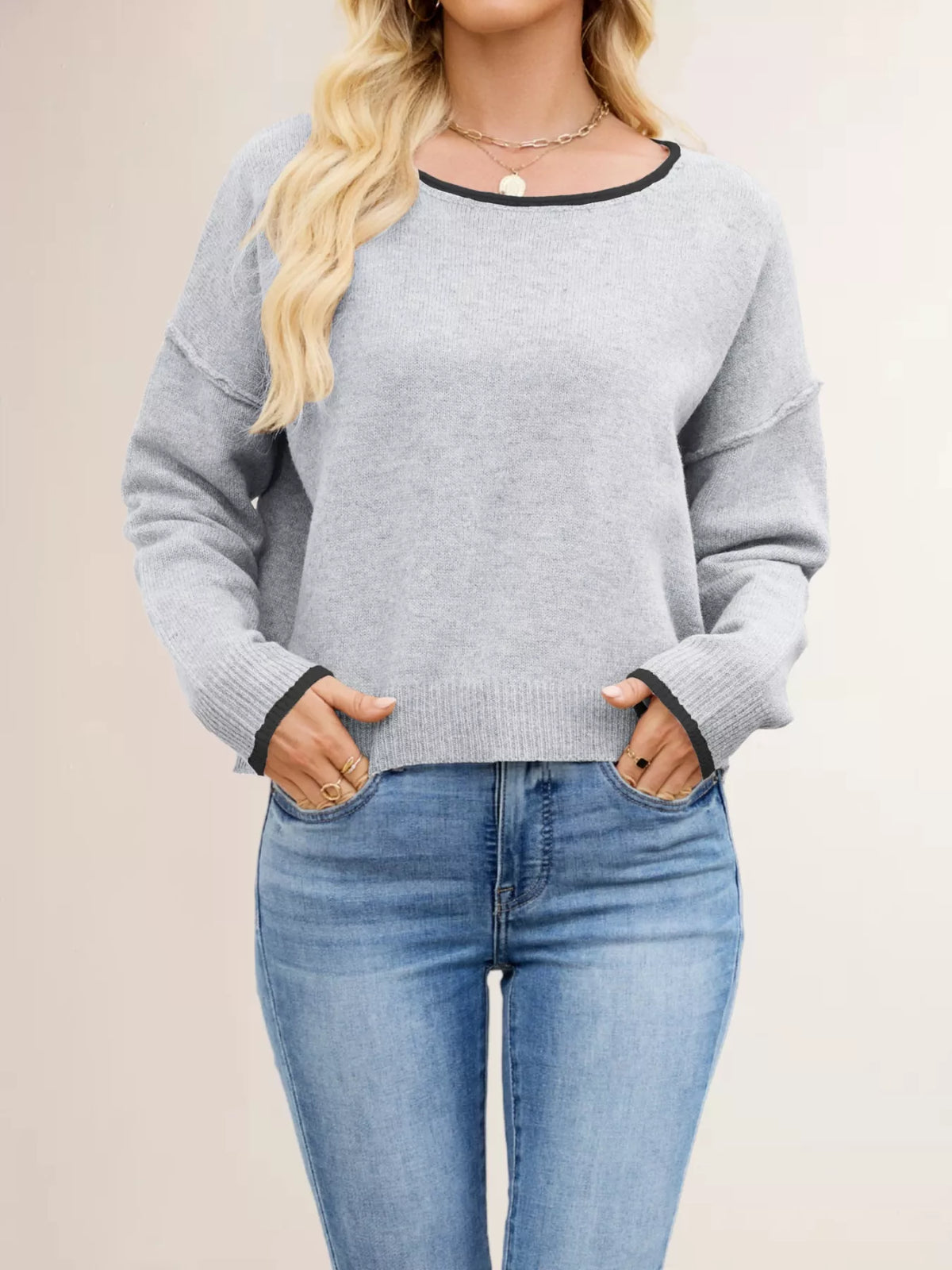 Round Neck Dropped Shoulder Sweater