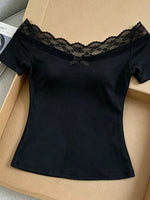 Lace Detail Off Shoulder T-Shirt