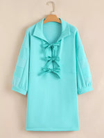 Bow Front Collared Side Pocket Shift Mini Dress