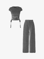 Striped Crop Top and Wide Leg Pants Set