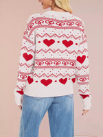 Heart & Bow Pattern Round Neck Sweater