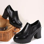 Round Toe Block Heels Pumps