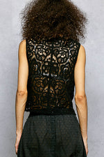 POL Button Down Cropped Crochet Vest with Scalloped Edge