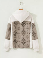 Western Aztec Print Color Block Patchwork Drawstring Hooded Shacket