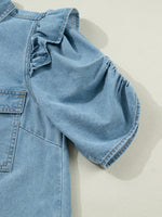 Ruffled Button-Down Denim Shirt