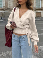 Tie Waist Surplice Sweater