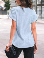 Casual Ribbed Knit Short Sleeve T-Shirt