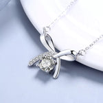 925 Sterling Silver Zircon Ribbon Pendant Necklace