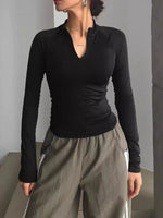 Long Sleeve Zip Front Fitted T-Shirt
