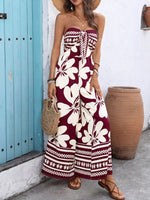 Floral Print Tie Front Strapless Wide Leg Jumpsuit