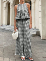 Gingham Sleeveless Top and Wide-Leg Pants Set