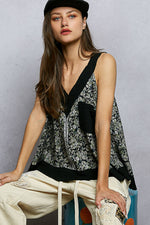 POL Floral V-Neck Tank with Front Pocket