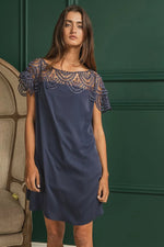 BiBi Crochet Lace Yoke Detailed Wrinkled Dress