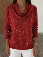 Full Size Glitter Cowl Neck Long Sleeve Sweater Plus Size