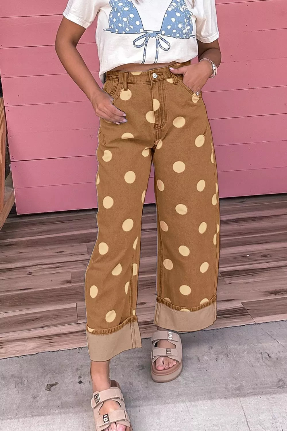 Polka Dot Wide Leg Jeans