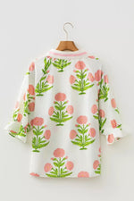 Floral Print Notched Ruffled Sleeve Blouse