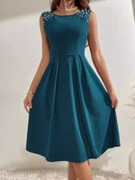 Pearl Detail Sleeveless Midi Dress
