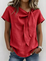 Full Size Bow Tie Neck Short Sleeve Blouse Plus Size