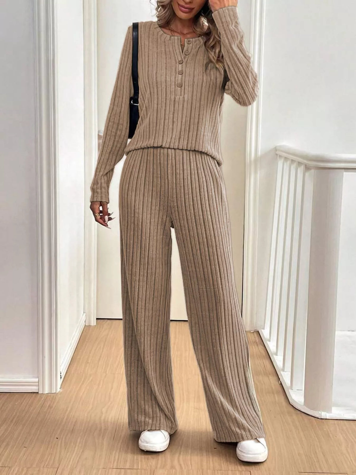 Button Detail Long Sleeve Top and Pants Set