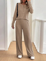 Button Detail Long Sleeve Top and Pants Set