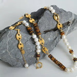 Tiger's Eye Freshwater Pearl 18K Gold-Plated Bead Necklace