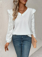 Perfee Textured V-Neck Long Sleeve Top
