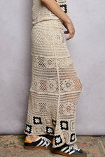 POL Floral Crochet Ruffled Waistband Maxi Skirt with Granny Square Weave
