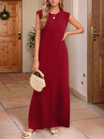 Full Size Slit Round Neck Sleeveless Maxi Tank Dress Plus Size