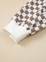Checkered Print Polo Collar Cropped Long Sleeve Top and Drawstring Mini Skirt Set