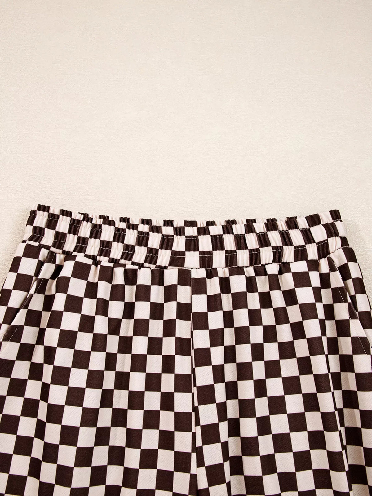 Checkered Drawstring Hoodie and Pants Set