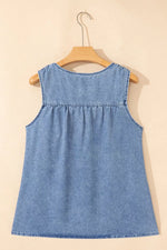 Denim Pleated Patchwork Sleeveless Top