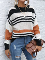 Striped Round Neck Knit Sweaer