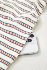 Stripe Drop Shoulder Cuffed Sleeve Loose Tunic T Shirt Mini Dress