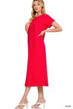 Zenana Round Neck Short Sleeve Midi Dress