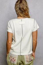 POL Contrast Stitching Round Neck Short Sleeve T-Shirt